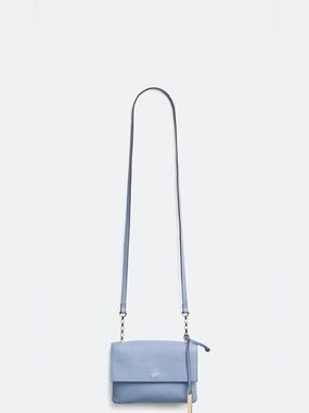 Tahari Pebbled Leather Crossbody - Light Blue Gray with Gold Logo